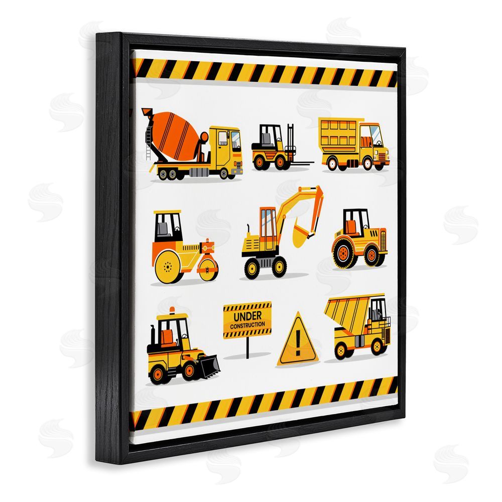 Creative Studio Construction Vehicles with Warning Black Floating Frame Canvas Wall Art Print