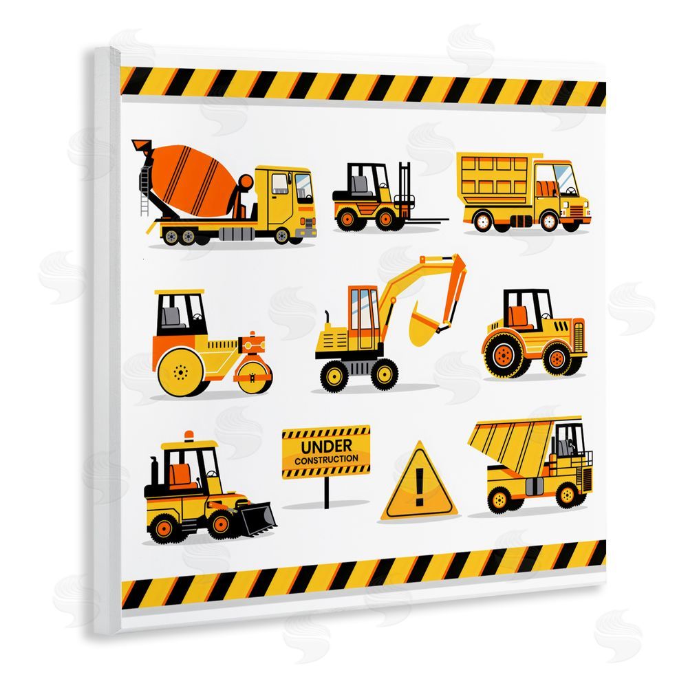 Creative Studio Construction Vehicles with Warning Wall Plaque Art Print
