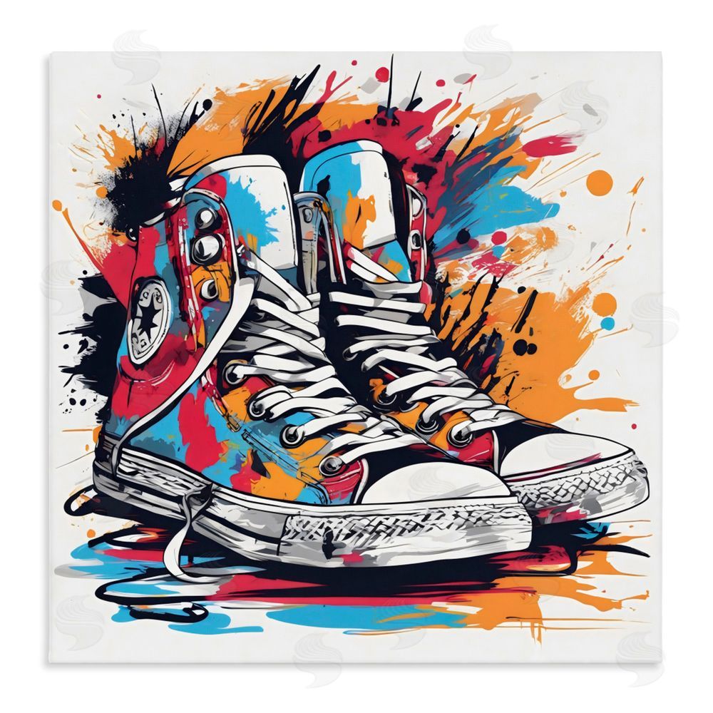 Creative Studio Colorful Sneakers Graffiti Splash Stretched Canvas Wall Art Print
