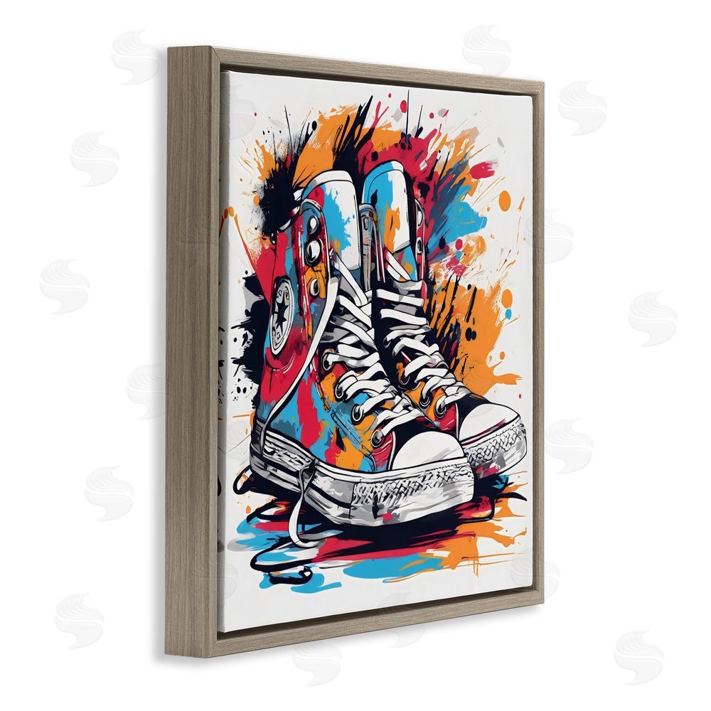 Creative Studio Colorful Sneakers Graffiti Splash Brown Floating Frame Canvas Wall Art Print