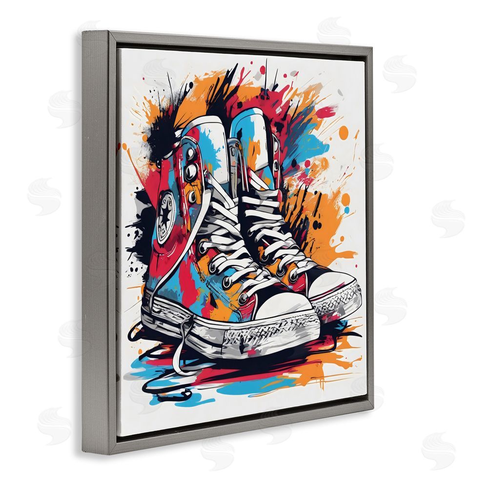 Creative Studio Colorful Sneakers Graffiti Splash Gray Floating Frame Canvas Wall Art Print