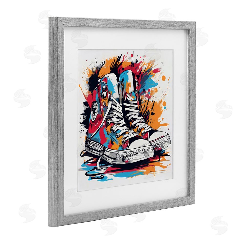 Creative Studio Colorful Sneakers Graffiti Splash Gray Framed Print Under Glass Wall Art