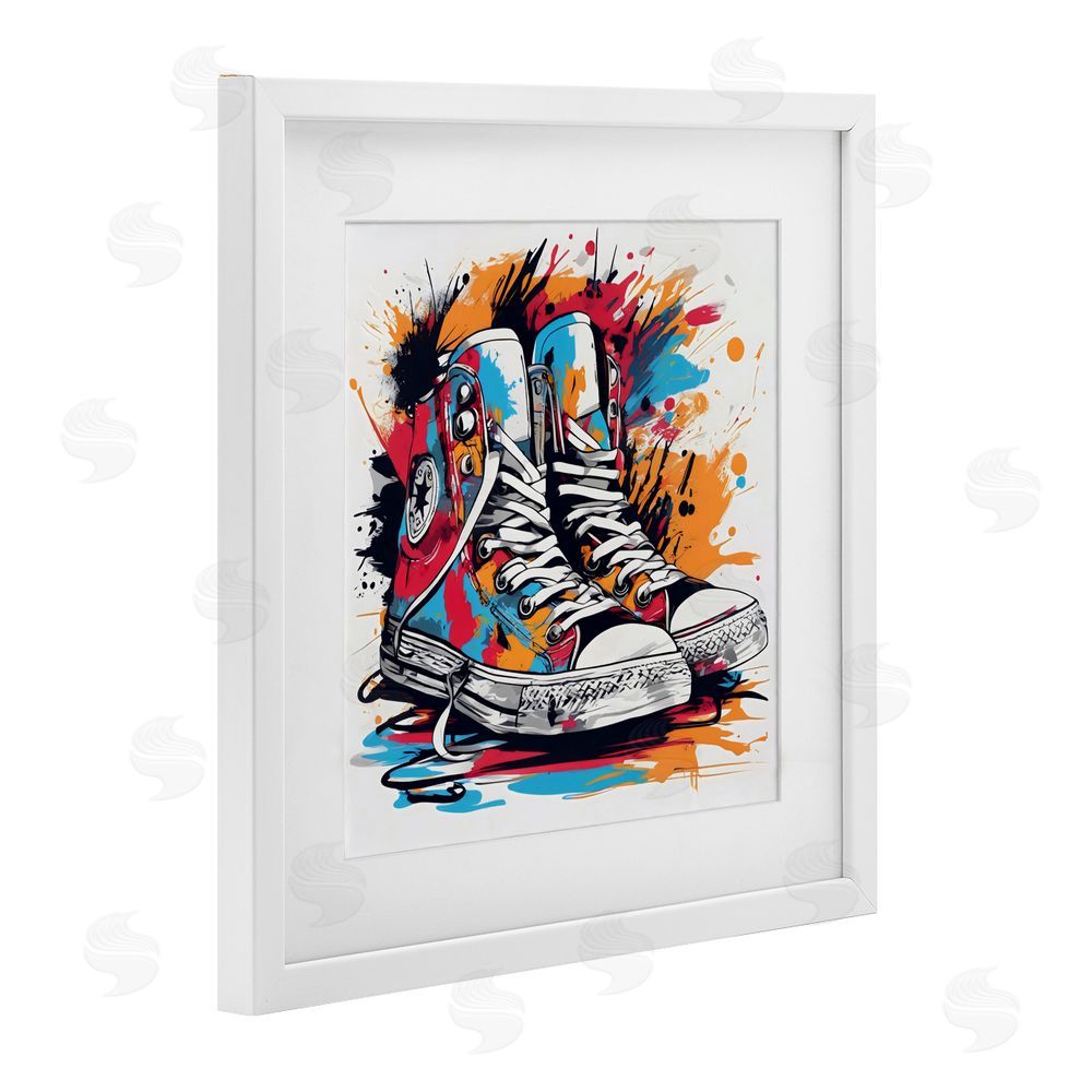 Creative Studio Colorful Sneakers Graffiti Splash White Framed Print Under Glass Wall Art