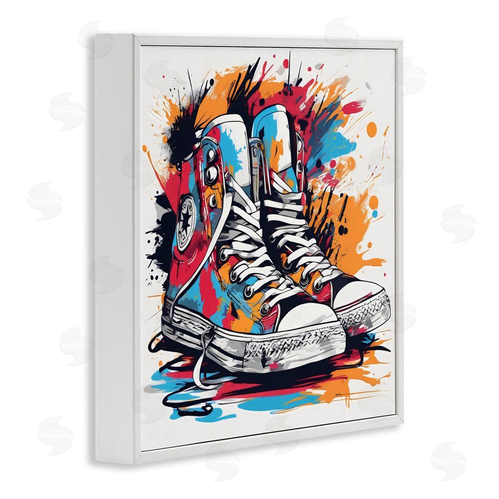 Creative Studio Colorful Sneakers Graffiti Splash White Framed Giclee Wall Art Print