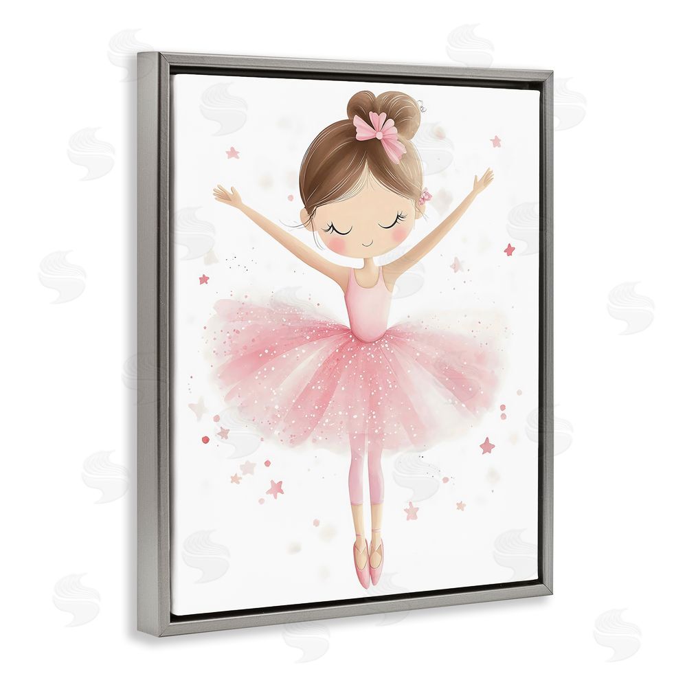 Creative Studio Graceful Ballerina Pose Gray Floating Frame Canvas Wall Art