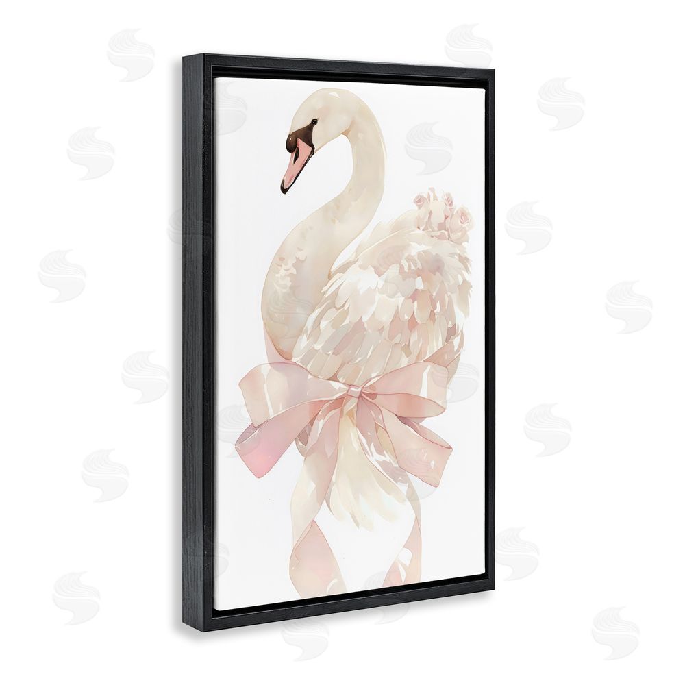 Creative Studio Coquette Swan with Bow Black Floating Frame Canvas Wall Art Print