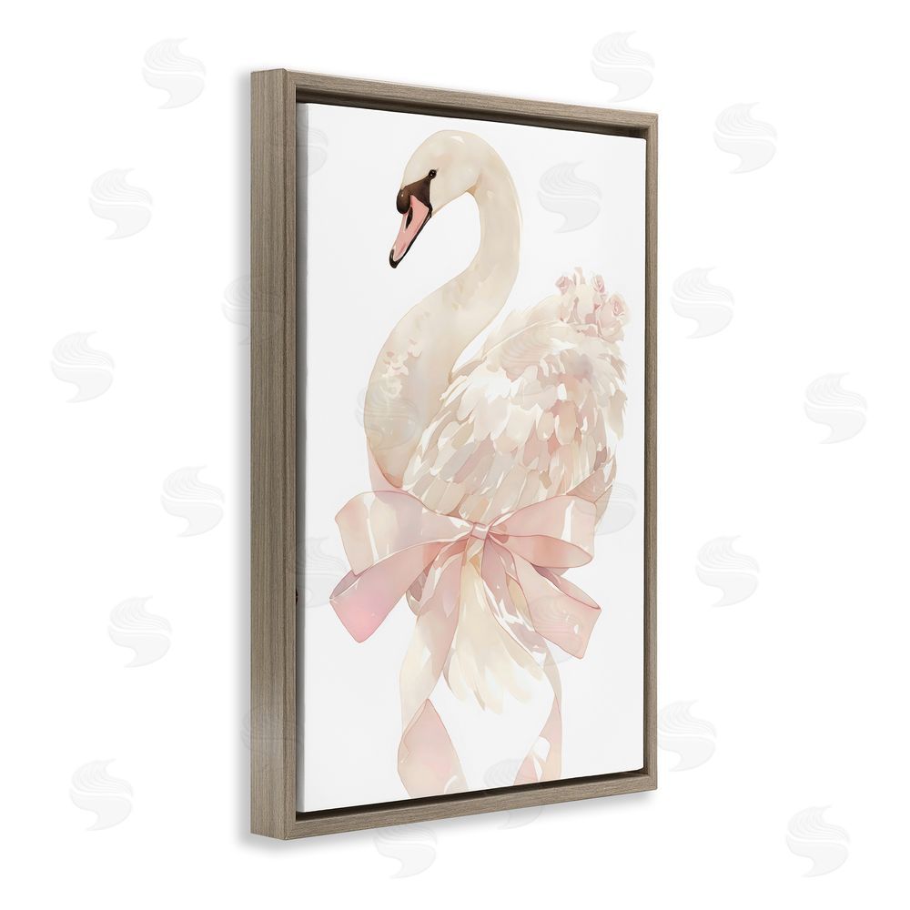 Creative Studio Coquette Swan with Bow Brown Floating Frame Canvas Wall Art Print