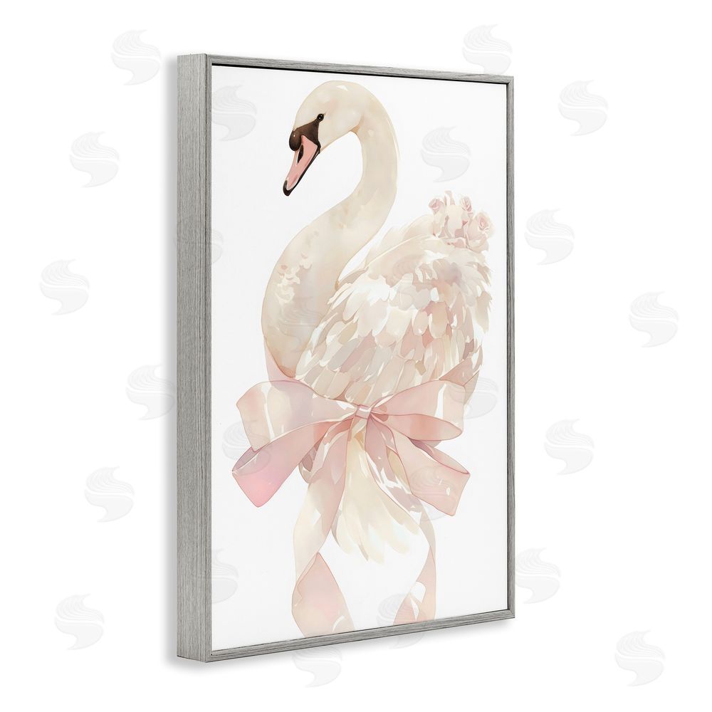 Creative Studio Coquette Swan with Bow Gray Framed Giclee Wall Art Print