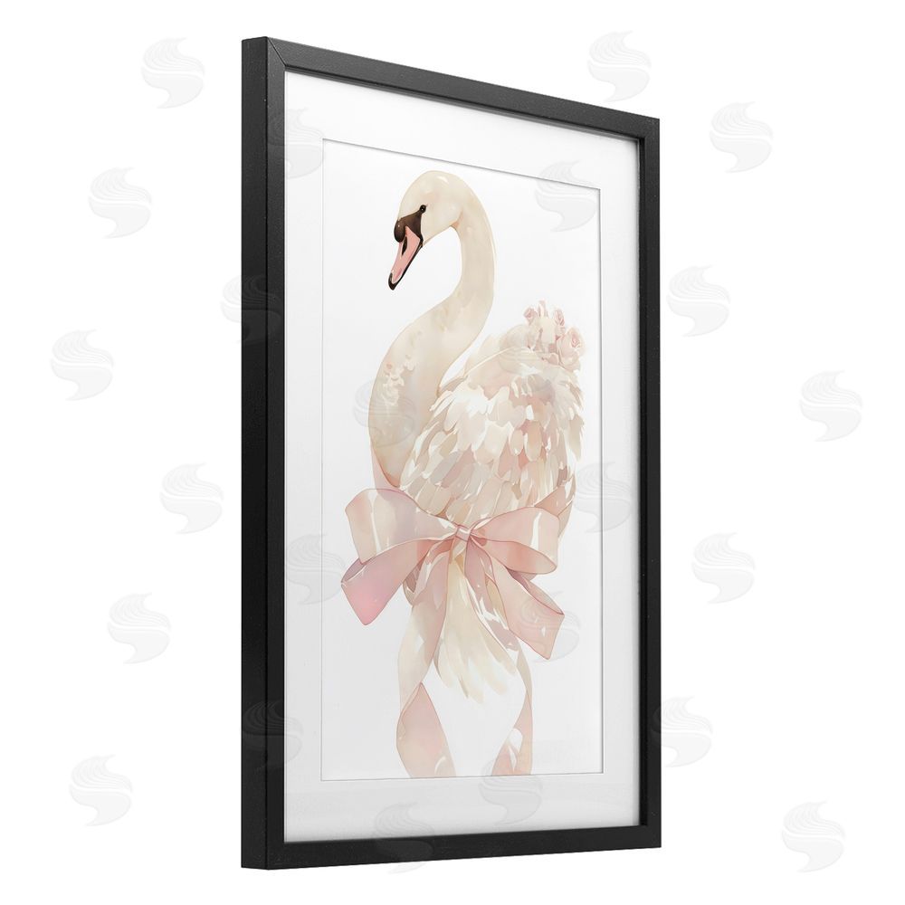 Creative Studio Coquette Swan with Bow Black Framed Print Under Glass Wall Art