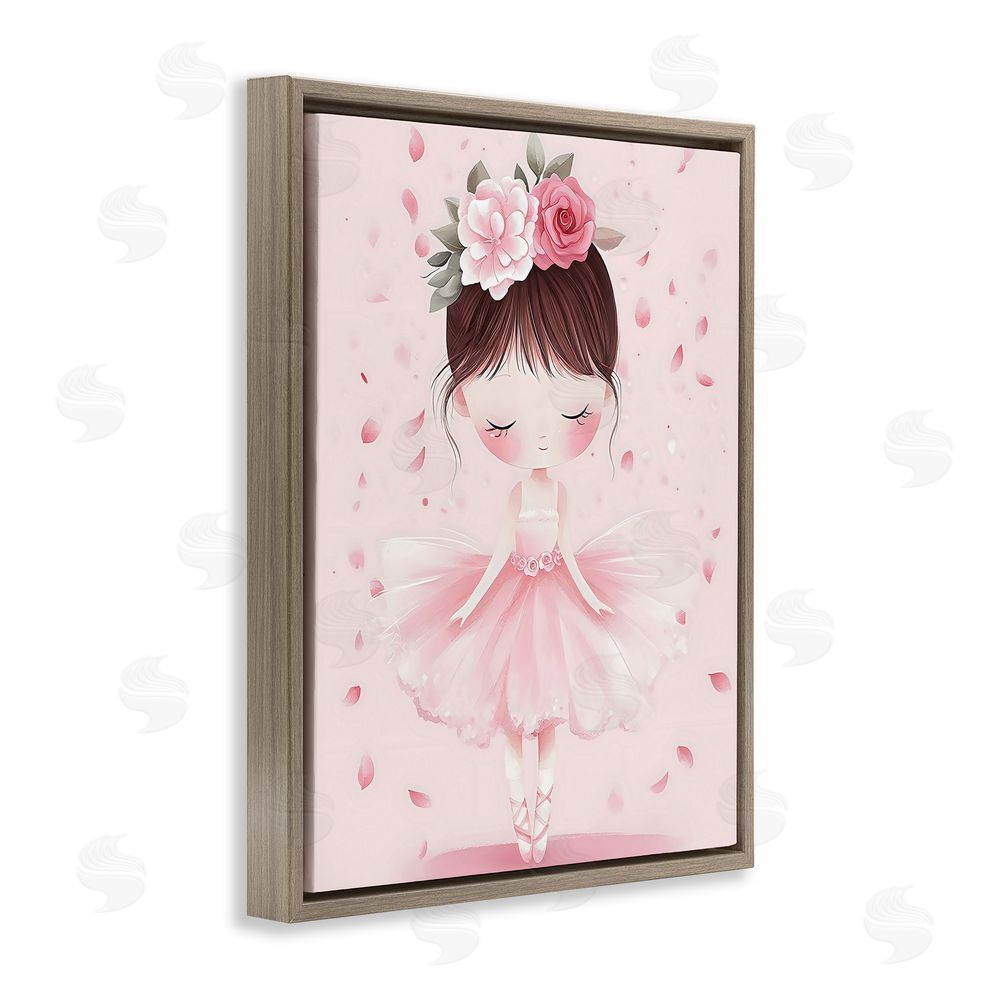 Creative Studio Ballerina With Floral Headdress Brown Floating Frame Canvas Wall Art Print