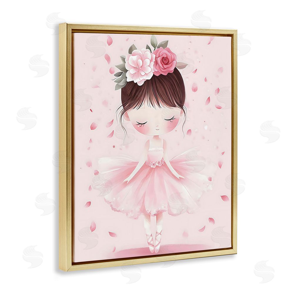 Creative Studio Ballerina With Floral Headdress Gold Floating Frame Canvas Wall Art Print
