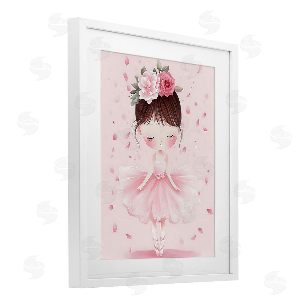 Creative Studio Ballerina With Floral Headdress White Framed Print Under Glass Wall Art