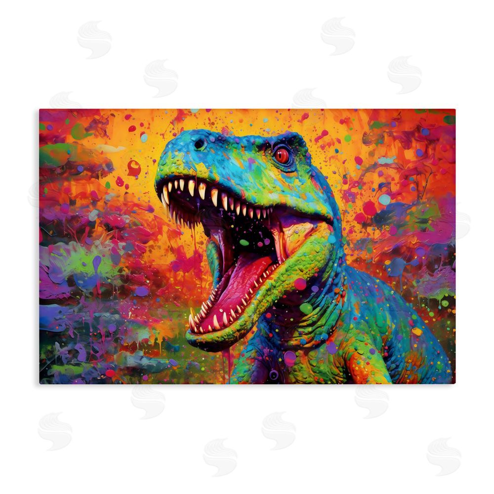 Creative Studio Colorful T-Rex with Splatter Stretched Canvas Wall Art Print