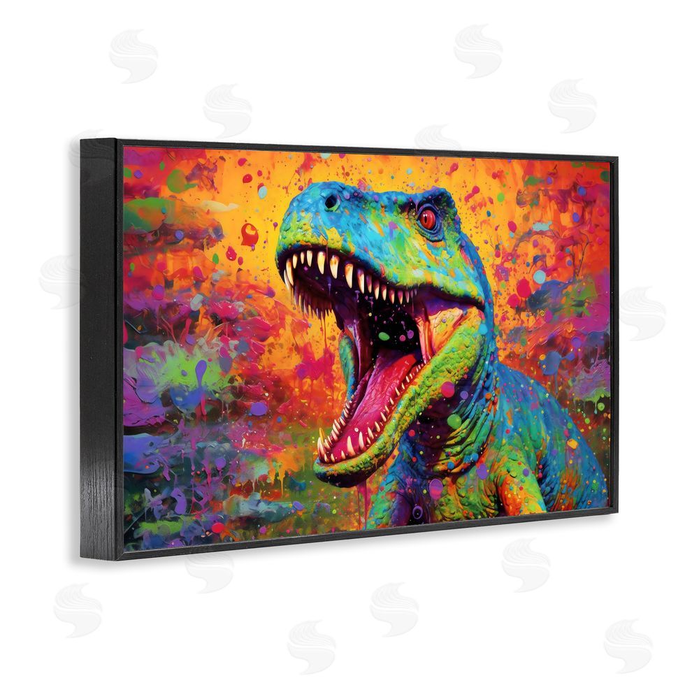 Creative Studio Colorful T-Rex with Splatter Black Framed Giclee Wall Art Print