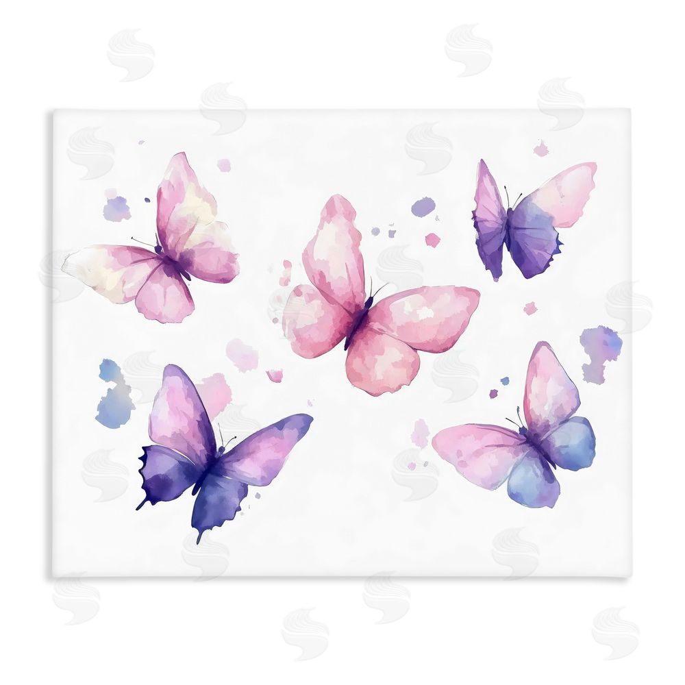 Creative Studio Blue and Pink Butterflies Stretched Canvas Wall Art Print