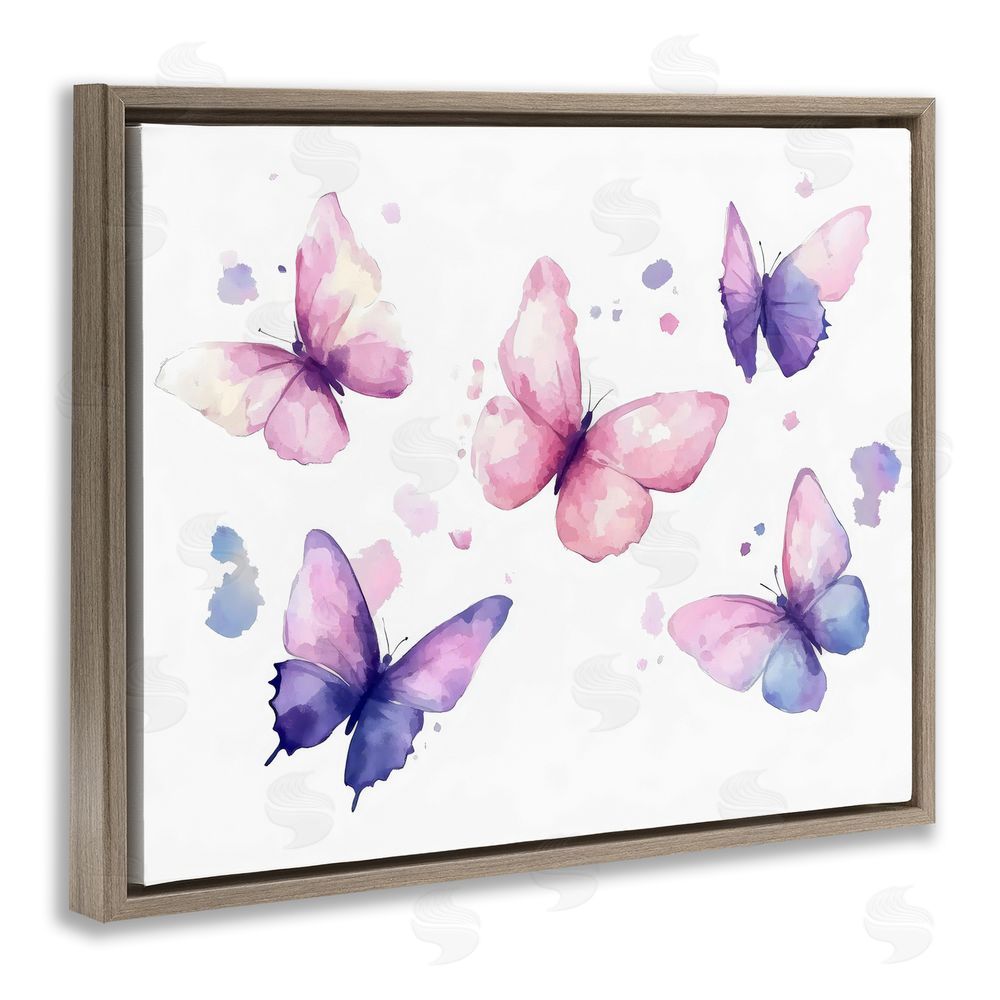 Creative Studio Blue and Pink Butterflies Brown Floating Frame Canvas Wall Art Print
