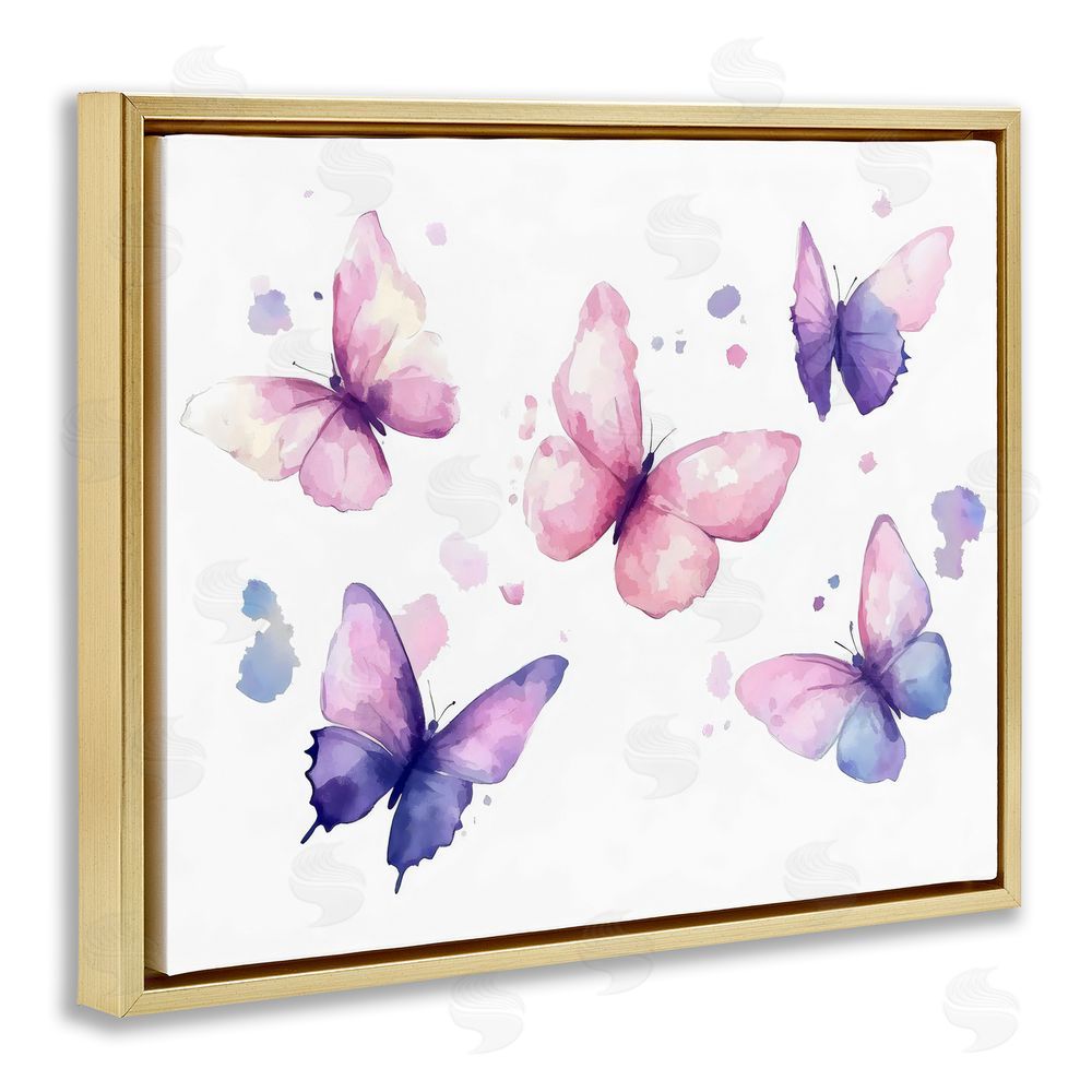 Creative Studio Blue and Pink Butterflies Gold Floating Frame Canvas Wall Art Print