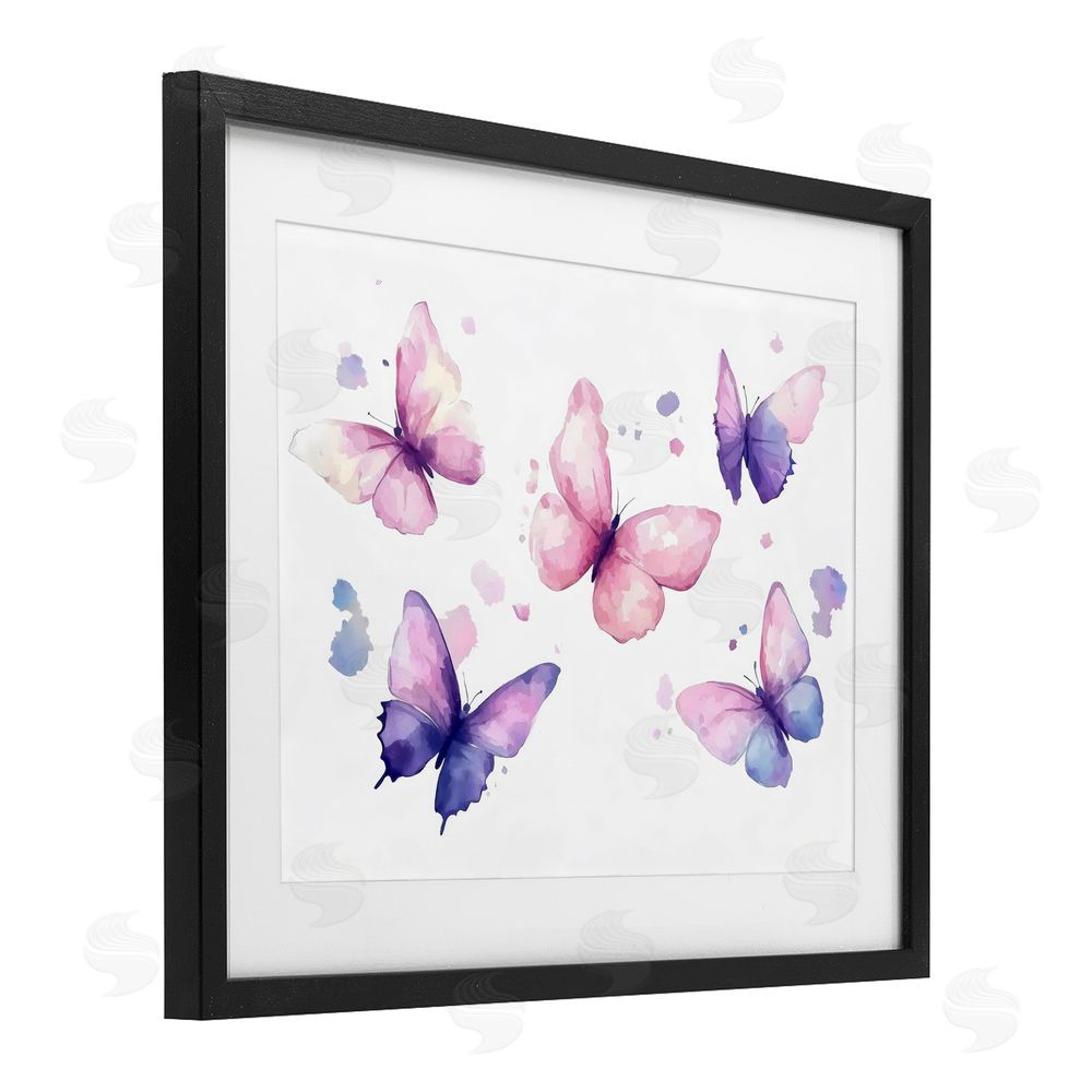 Creative Studio Blue and Pink Butterflies Black Framed Print Under Glass Wall Art