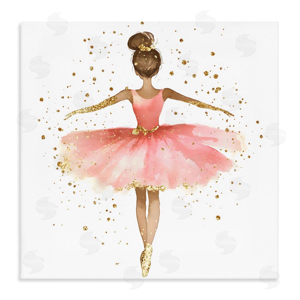 Creative Studio Ballerina with Gold Glitter Stretched Canvas Wall Art Print