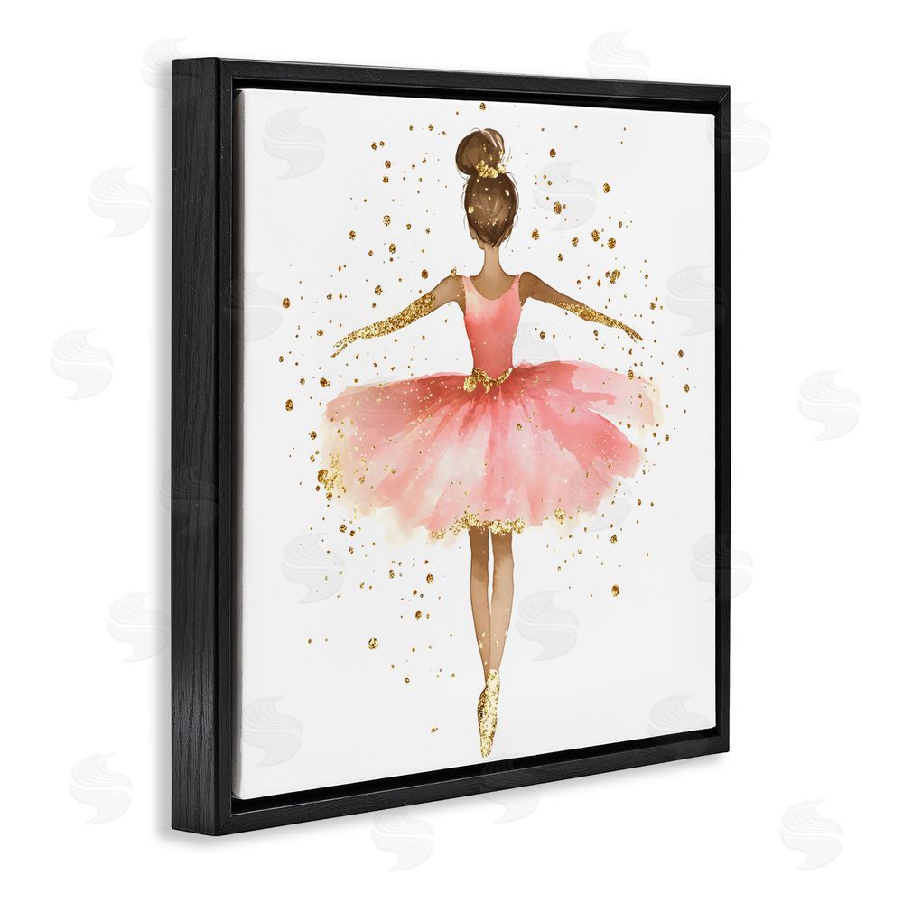 Creative Studio Ballerina with Gold Glitter Black Floating Frame Canvas Wall Art Print
