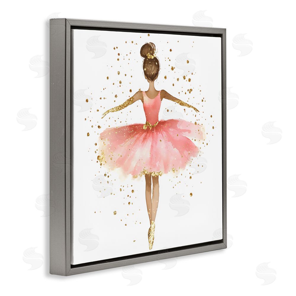 Creative Studio Ballerina with Gold Glitter Gray Floating Frame Canvas Wall Art Print