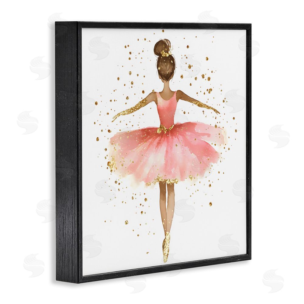 Creative Studio Ballerina with Gold Glitter Black Framed Giclee Wall Art Print
