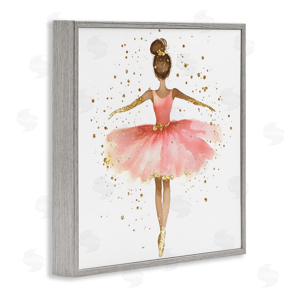 Creative Studio Ballerina with Gold Glitter Gray Framed Giclee Wall Art Print