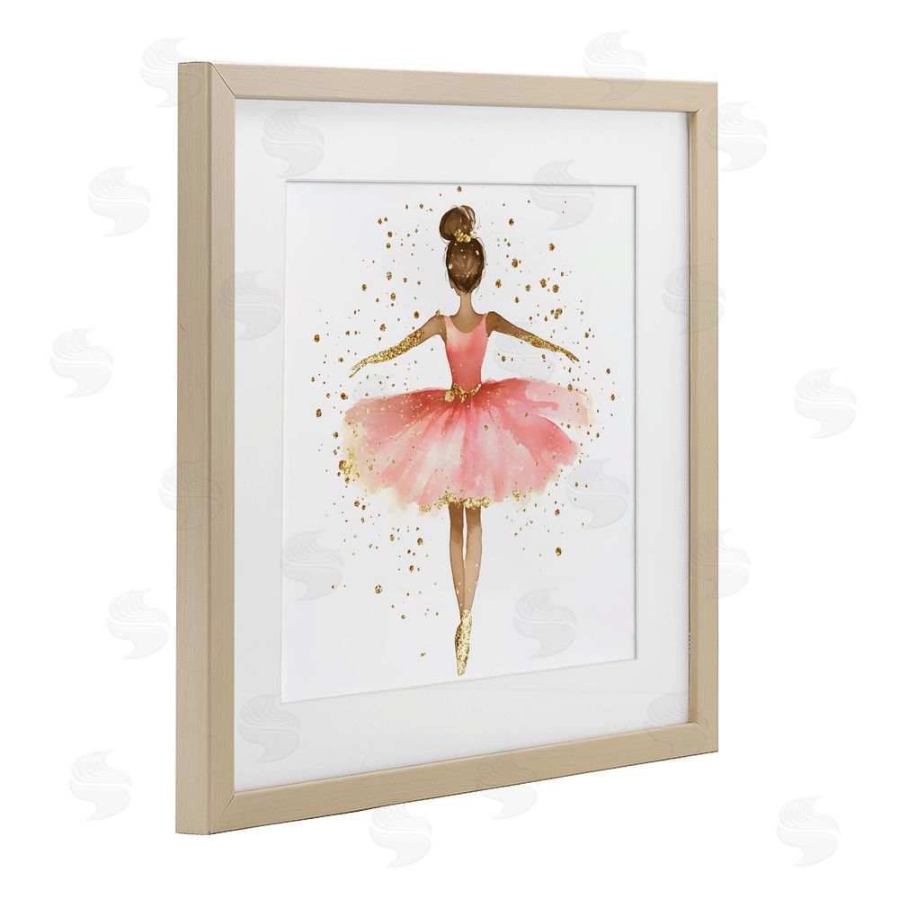 Creative Studio Ballerina with Gold Glitter Birch Framed Print Under Glass Wall Art