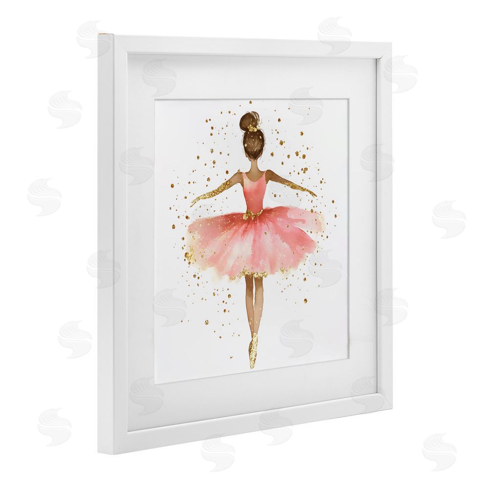 Creative Studio Ballerina with Gold Glitter White Framed Print Under Glass Wall Art