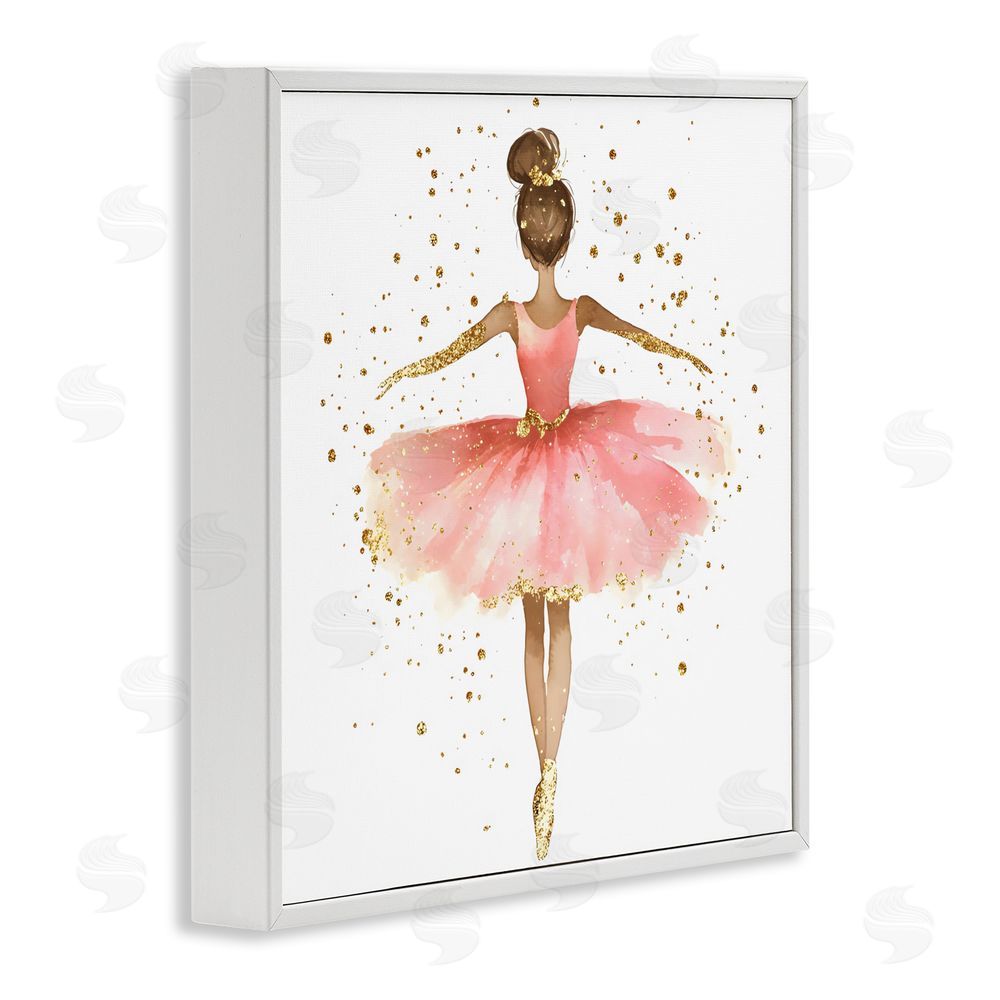 Creative Studio Ballerina with Gold Glitter White Framed Giclee Wall Art Print