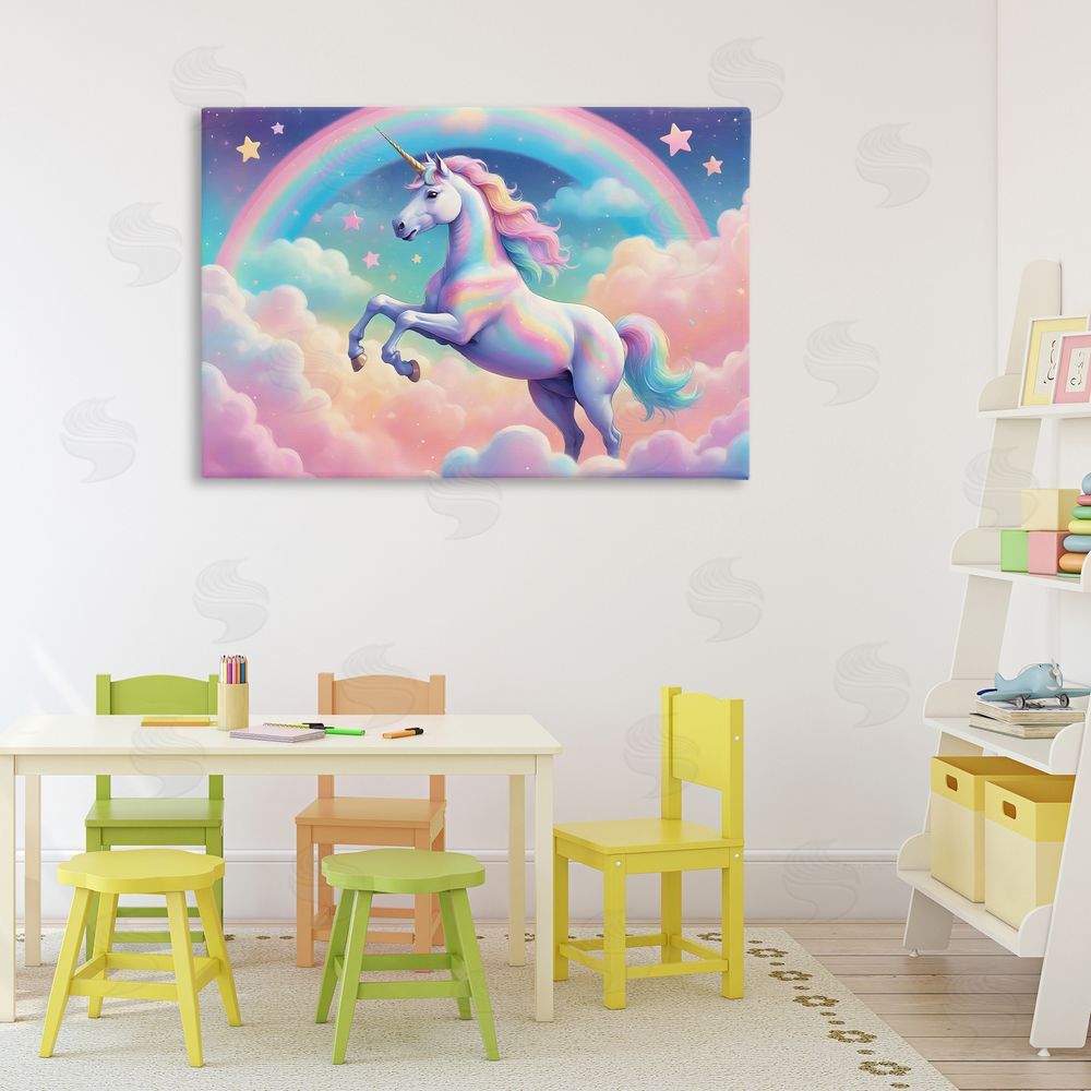 Creative Studio Colorful Galaxy Unicorn Stretched Canvas Wall Art in Room
