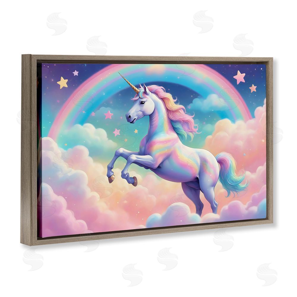 Creative Studio Colorful Galaxy Unicorn Brown Floating Frame Canvas Wall Art Print