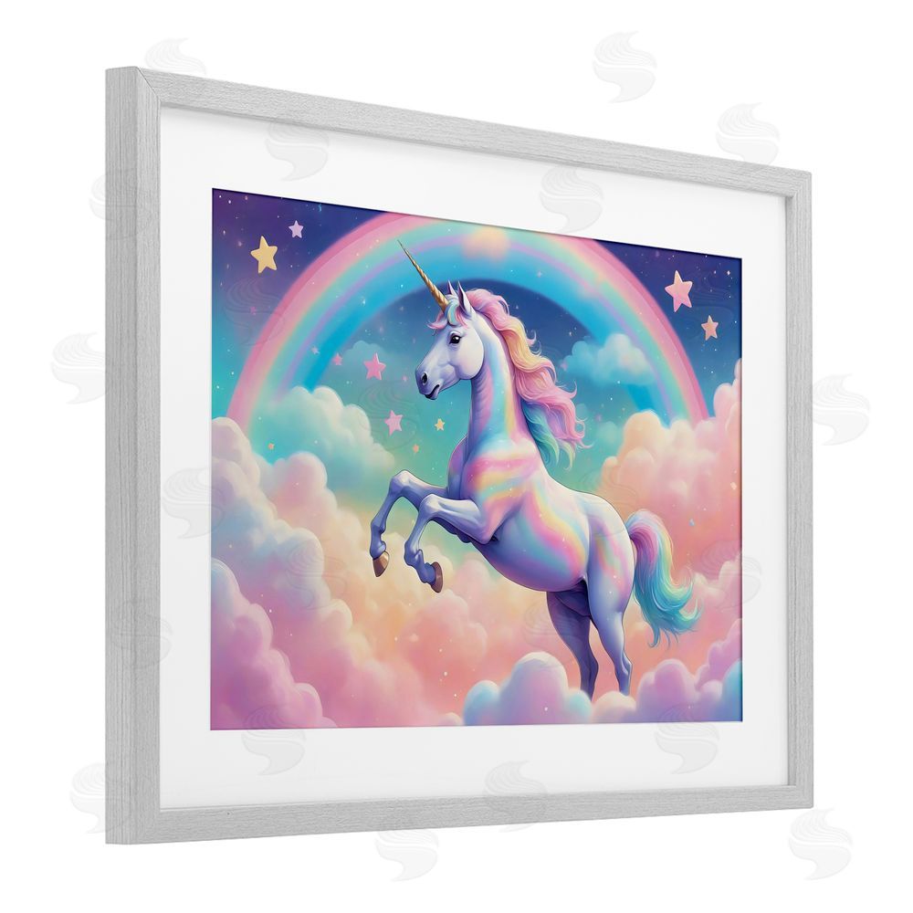 Creative Studio Colorful Galaxy Unicorn Gray Framed Print Under Glass Wall Art