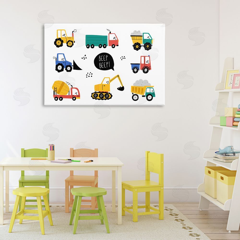 Creative Studio Beep Construction Vehicles Stretched Canvas Wall Art in Room