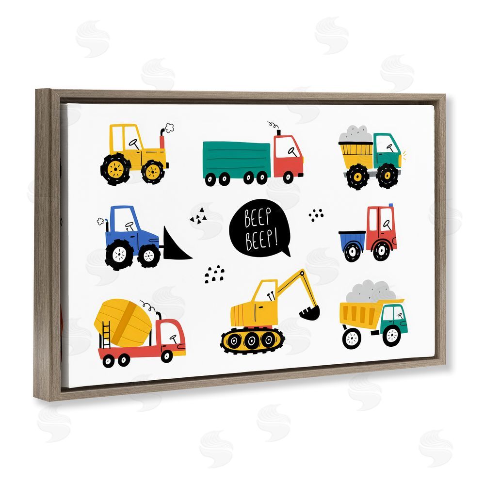 Creative Studio Beep Construction Vehicles Brown Floating Frame Canvas Wall Art Print