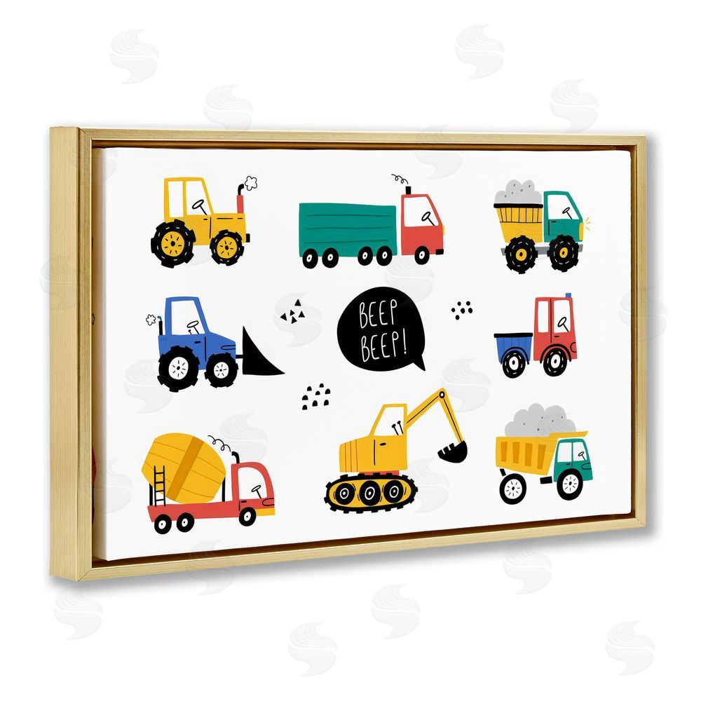 Creative Studio Beep Construction Vehicles Gold Floating Frame Canvas Wall Art Print