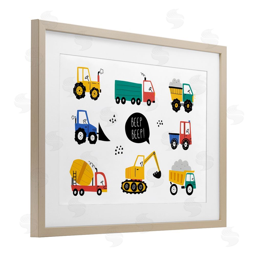Creative Studio Beep Construction Vehicles Birch Framed Print Under Glass Wall Art