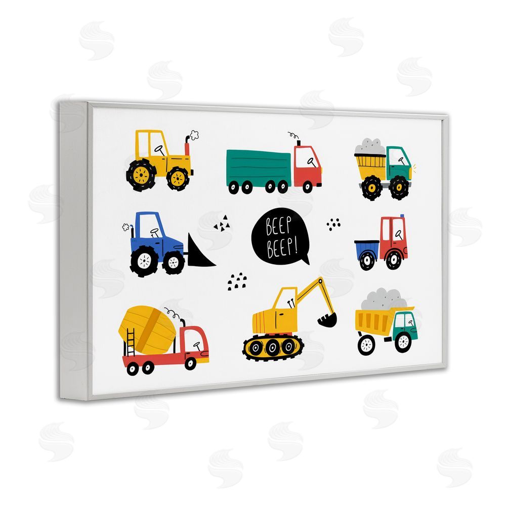 Creative Studio Beep Construction Vehicles White Framed Giclee Wall Art Print