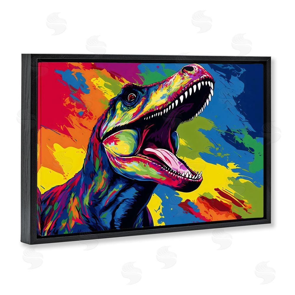 Creative Studio Brightly Colored Dinosaur Black Floating Frame Canvas Wall Art Print