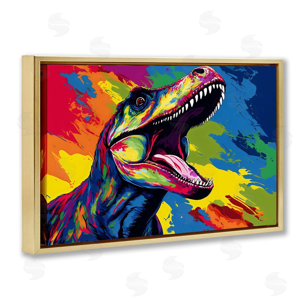 Creative Studio Brightly Colored Dinosaur Gold Floating Frame Canvas Wall Art Print