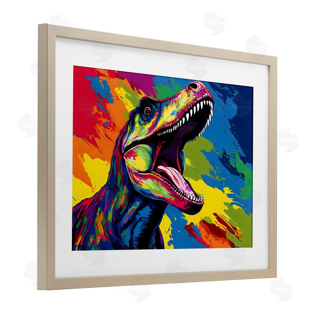 Creative Studio Brightly Colored Dinosaur Birch Framed Print Under Glass Wall Art