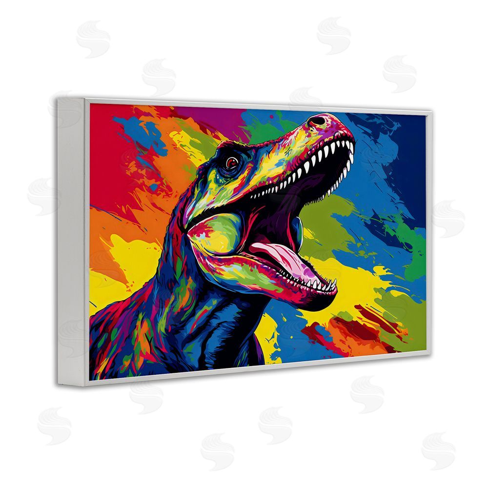 Creative Studio Brightly Colored Dinosaur White Framed Giclee Wall Art Print