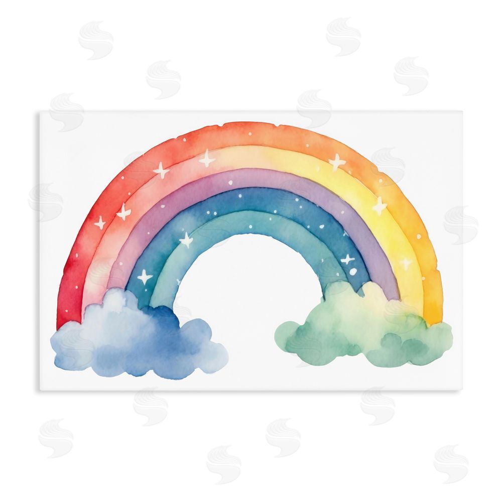 Creative Studio Colorful Rainbow with White Stars Stretched Canvas Wall Art Print
