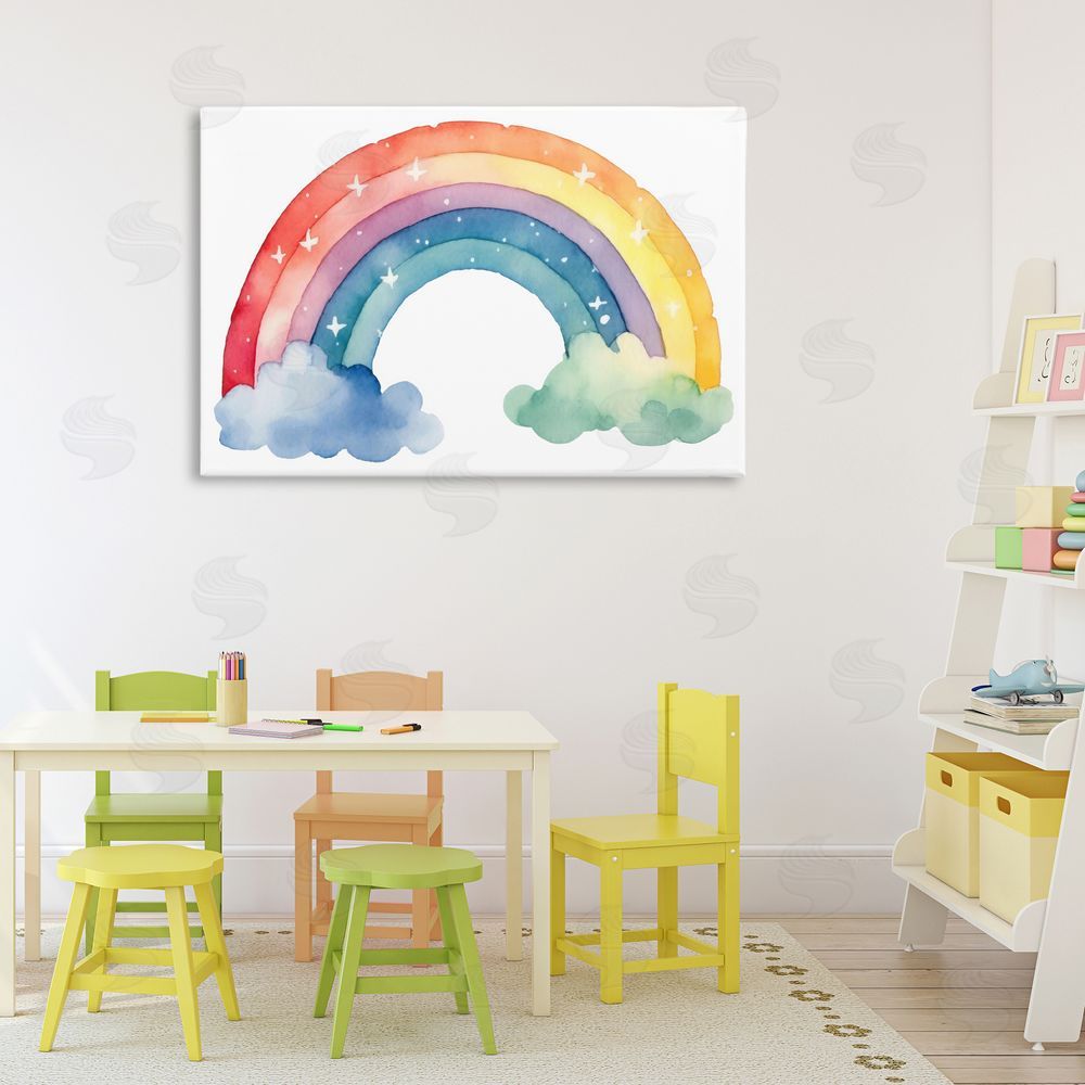 Creative Studio Colorful Rainbow with White Stars Stretched Canvas Wall Art in Room