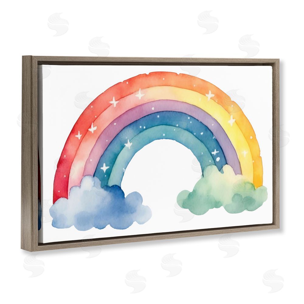 Creative Studio Colorful Rainbow with White Stars Brown Floating Frame Canvas Wall Art Print