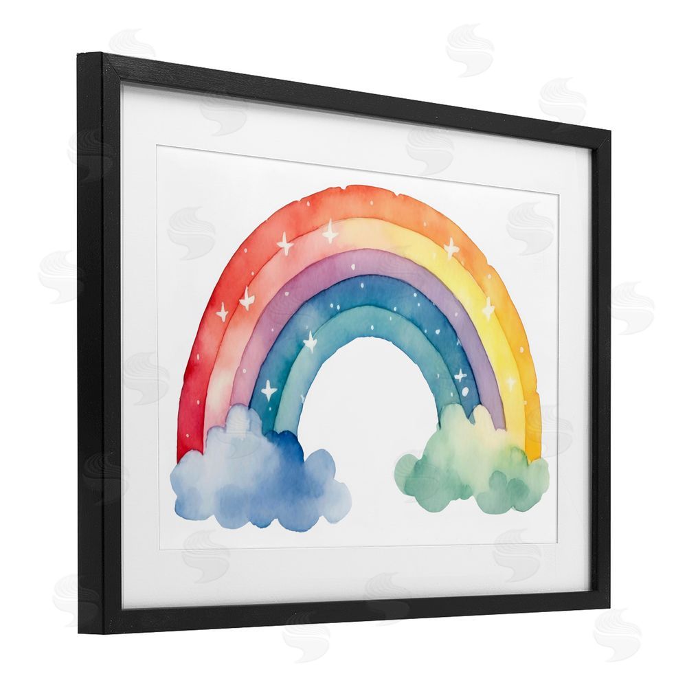 Creative Studio Colorful Rainbow with White Stars Black Framed Print Under Glass Wall Art