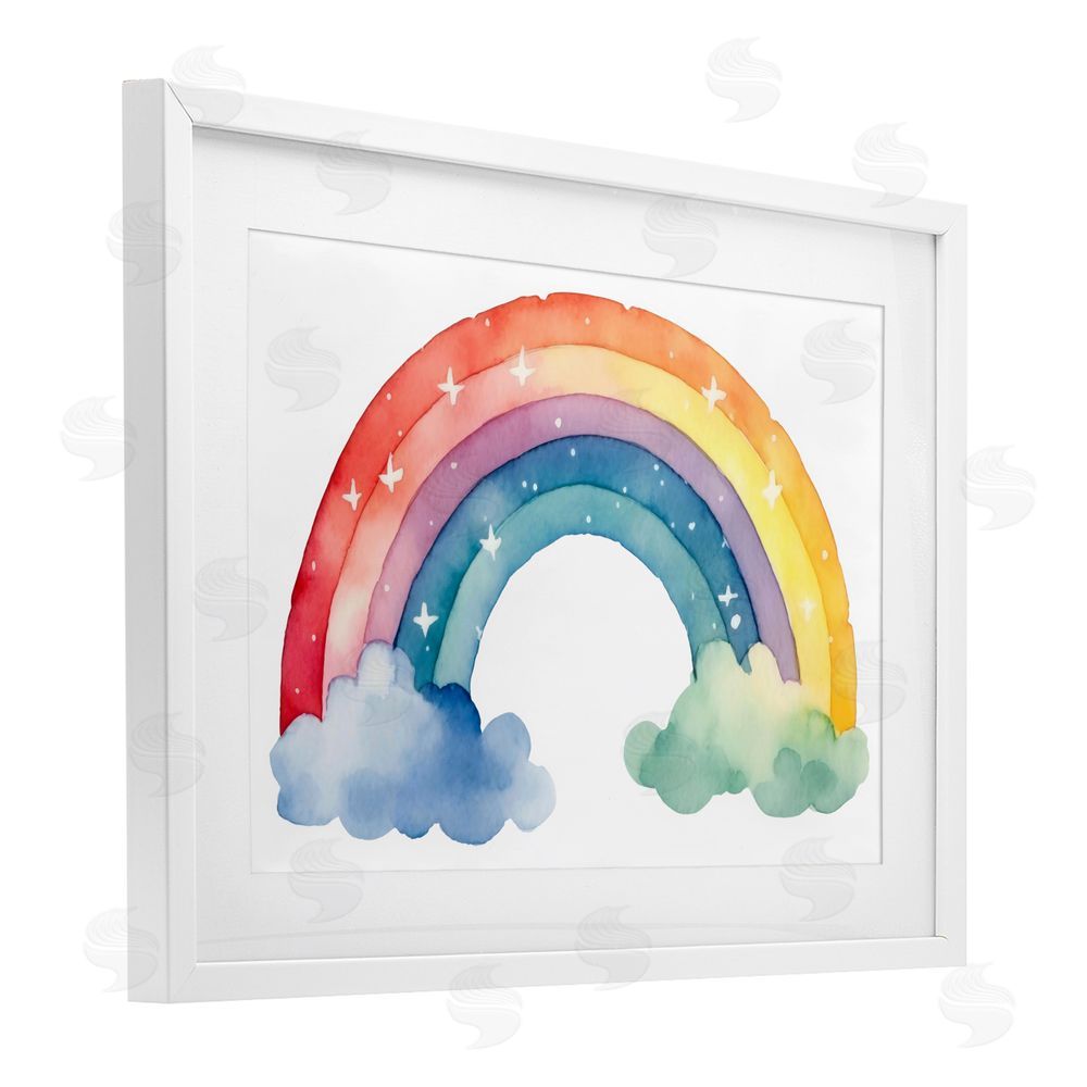 Creative Studio Colorful Rainbow with White Stars White Framed Print Under Glass Wall Art