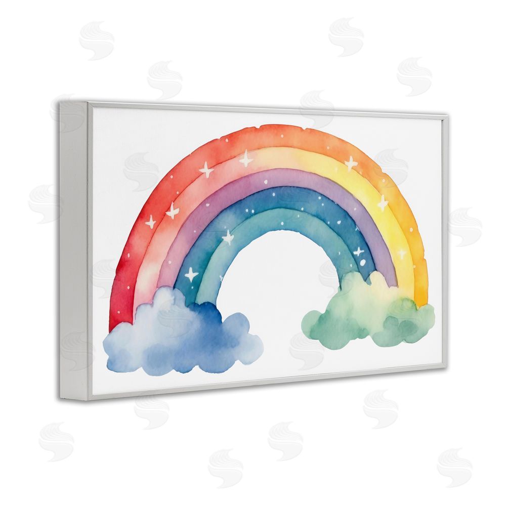 Creative Studio Colorful Rainbow with White Stars White Framed Giclee Wall Art Print