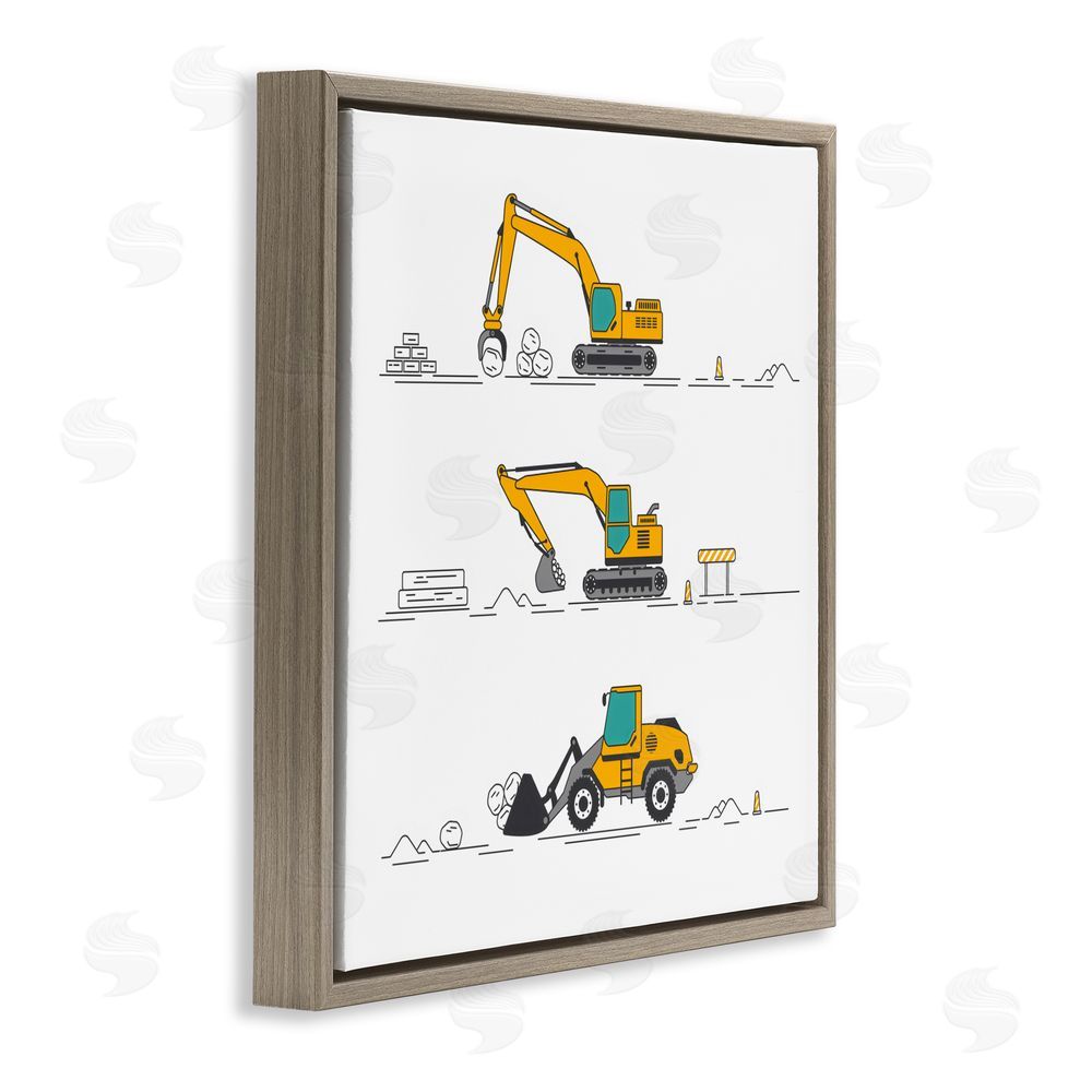 Creative Studio Construction Digs Machine Brown Floating Frame Canvas Wall Art Print