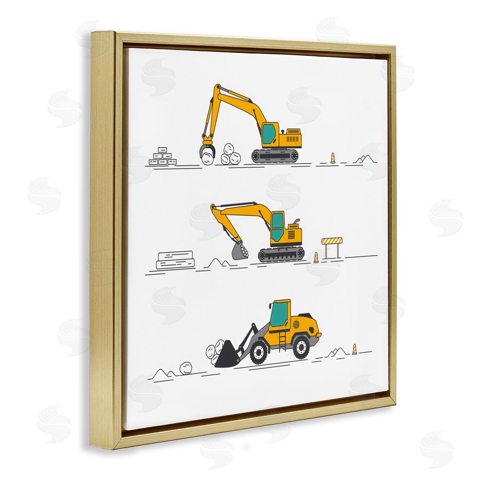 Creative Studio Construction Digs Machine Gold Floating Frame Canvas Wall Art Print